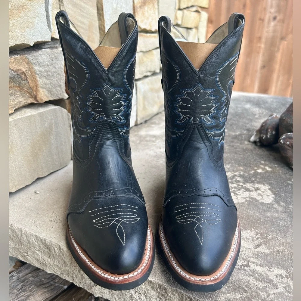 Cowboy kids black leather western Rodeo boots NWB Sz-21 (US‎ 2) locBB